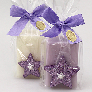 Sheep milk soap 100g, decorated with a glitter star in a cellophane, Classic/lilac 