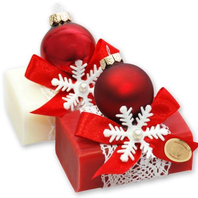 Sheep milk soap 100g decorated with a glass christmas ball, Classic/Pomegranate 
