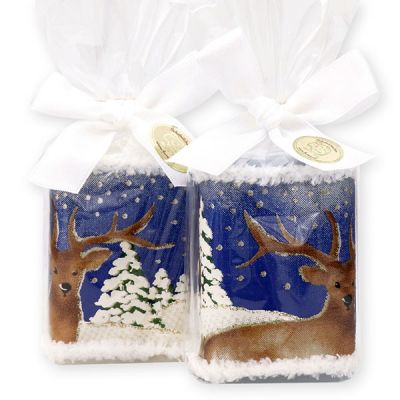 Sheep milk soap 100g, decorated with a deer ribbon in a cellophane, Classic/ice flower 