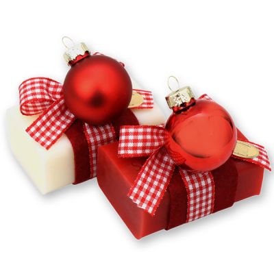 Sheep milk soap 100g decorated with a christmas glass ball, Classic/Pomegranate 