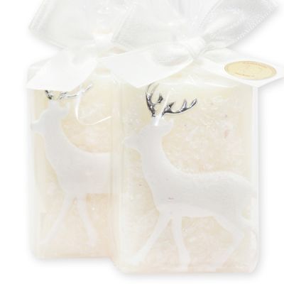 Sheep milk soap square 100g decorated with a deer in a cellophane, Classic 