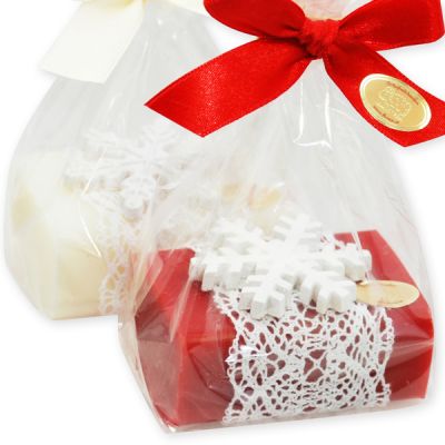 Sheep milk soap 100g decorated with a snowflake in a cellophane, Classic/Pomegranate 