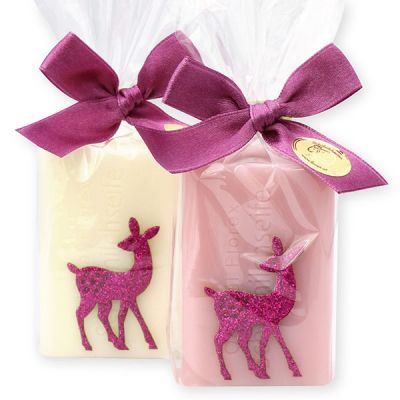 Sheep milk soap 100g, decorated with a fawn in a cellophane, Classic/magnolia 