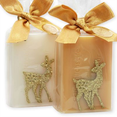 Sheep milk soap 100g, decorated with a fawn in a cellophane, Classic/quince 