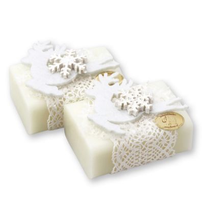 Sheep milk soap square 100g decorated with a white deer, Classic 