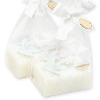 Sheep milk soap square 100g decorated with a white deer in a cellophane, Classic 