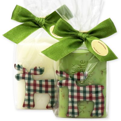 Sheep milk soap 100g, decorated with a checkered reindeer in a cellophane, Classic/verbena 