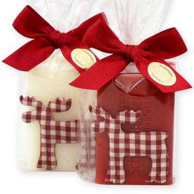 Sheep milk soap 100g decorated with a reindeer in a cellophane, Classic/Pomegranate 