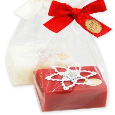 Sheep milk soap 100g decorated with a star in a cellophane, Classic/Pomegranate 