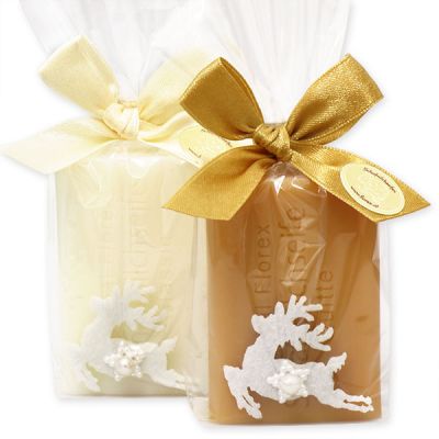 Sheep milk soap 100g, decorated with a felt deer in a cellophane, Classic/quince 