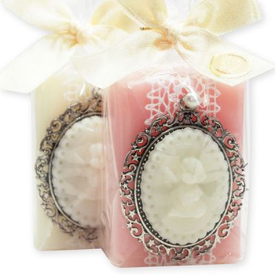 Sheep milk soap 100g, decorated with a soap medaillon with an angel 7,5g in a cellophane, Classic/magnolia 