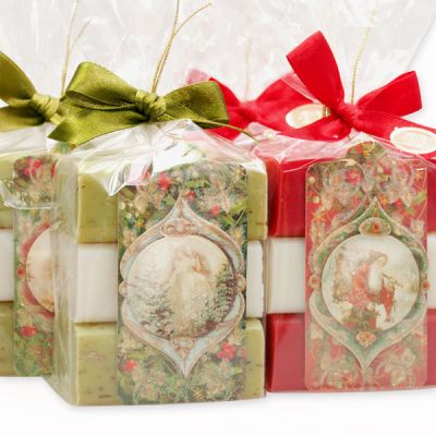 Sheep milk soap 3x100g decorated with a 'nostalgic' card in a cellophane, Classic/Verbena/Pomegranate/Winter magic/Quince 
