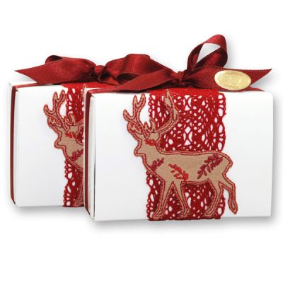 Sheep milk soap 150g in a box decorated with a deer, Classic/Pomegranate 