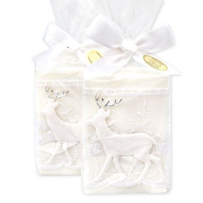 Sheep milk soap 150g decorated with a deer in a cellophane, Christmas rose 