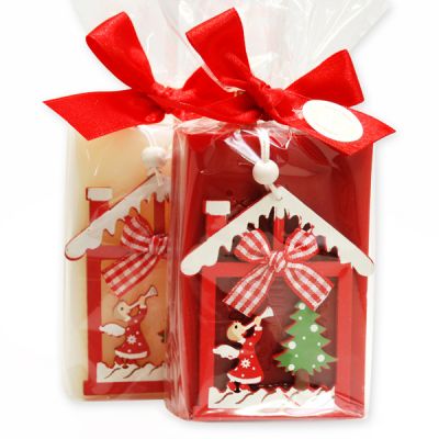 Sheep milk soap 150g decorated with a christmas motif in a cellophane, Classic/Pomegranate 