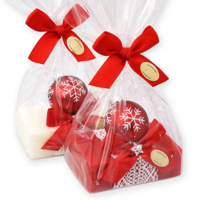 Sheep milk soap 150g decorated with a christmas ball in a cellophane, Classic/pomegranate 