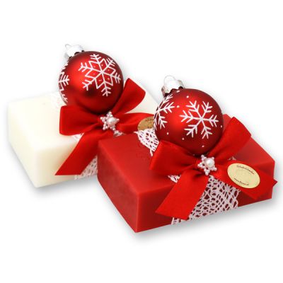Sheep milk soap 150g decorated with a christmas ball, Classic/pomegranate 