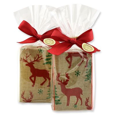 Sheep milk soap 150g decorated with a deer ribbon in a cellophane bag, Classic/Pomegranate 