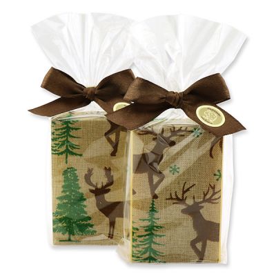 Sheep milk soap 150g, decorated with a deer ribbon in a cellophane bag, Classic/swiss pine 