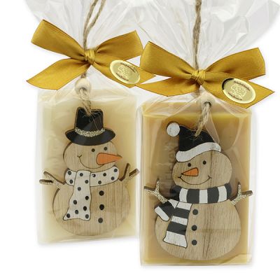 Sheep milk soap 150g decorated with a snowman in a cellophane, Classic/Swiss pine 