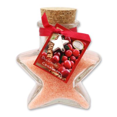 Bath salt 160g in a star shaped glass jar, Cranberry 
