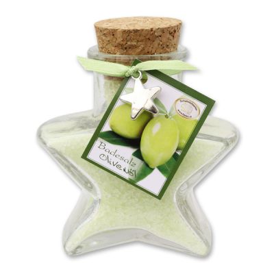 Bath salt 160g in a star shaped glass jar, Olive oil 