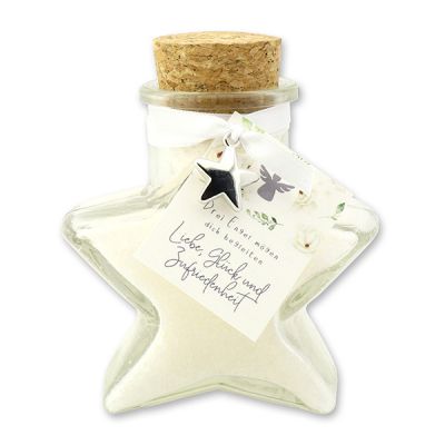 Bath salt 160g in a star shaped glass jar "Drei Engel mögen dich begleiten...", Christmas rose white 