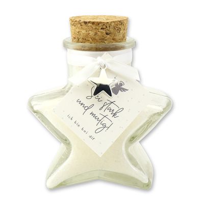 Bath salt 160g in a star shaped glass jar "Sei stark und mutig...", Christmas rose white 