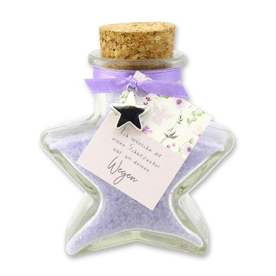 Bath salt 160g in a star shaped glass jar "Ich wünsche dir einen Schutzengel...", Lavender 